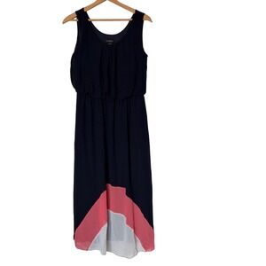 Enfocus Women Maxi Dress Womens 16W Navy Blue Colorblock High-Low Chiffon 92129N